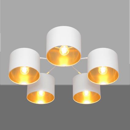 Ytmonterad Ljuskrona ALBA 5xE27/15W/230V vit/guld