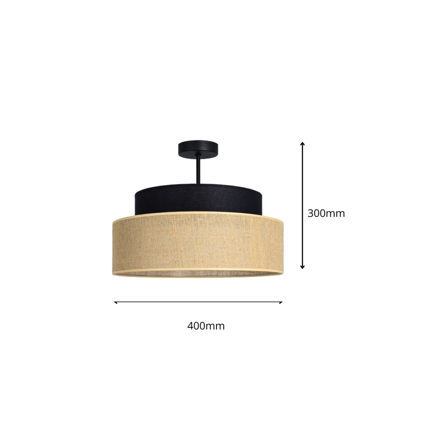 Ytmonterad ljuskrona BOHO 1xE27/60W/230V diameter 40 cm svart/beige