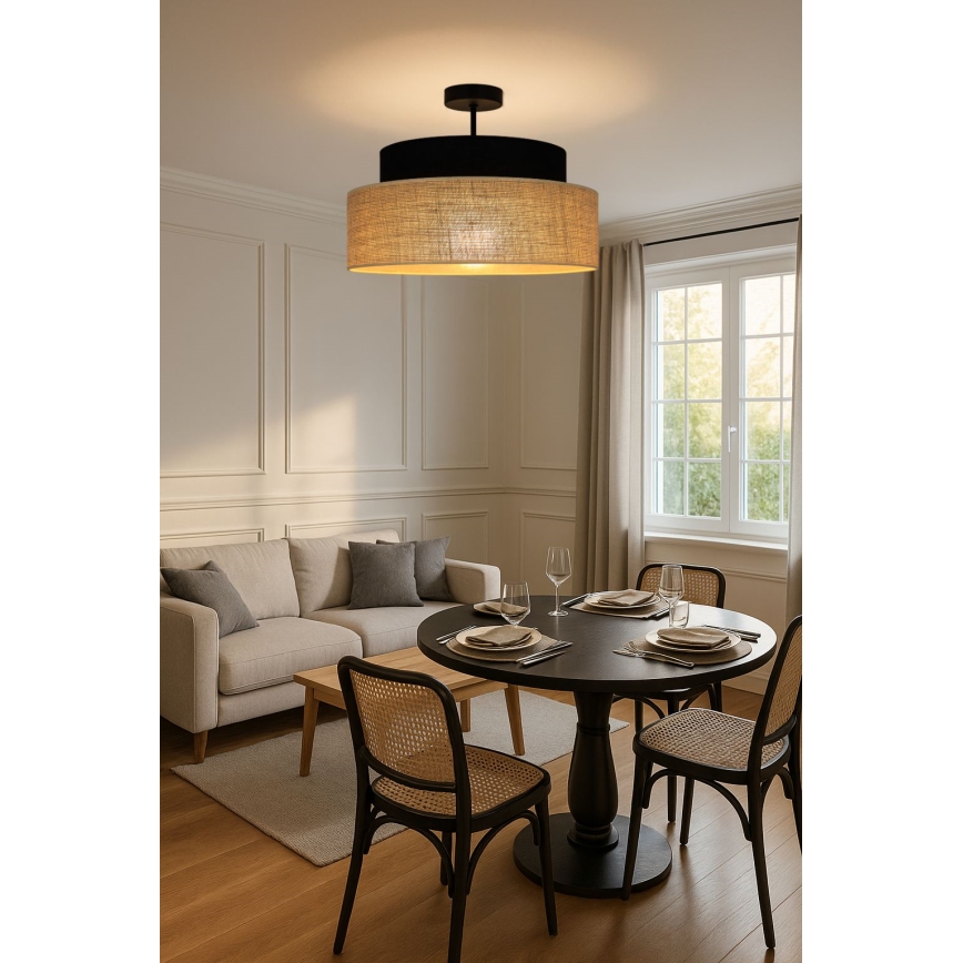 Ytmonterad ljuskrona BOHO 1xE27/60W/230V svart/beige
