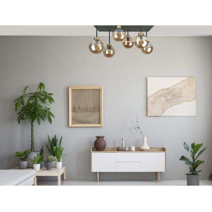 Ytmonterad ljuskrona DEA 6xE14/60W/230V svart/guld/rökig beige
