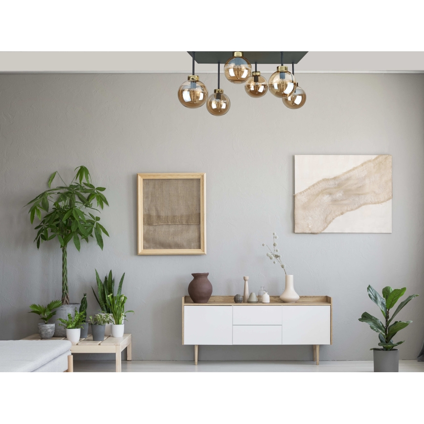Ytmonterad ljuskrona DEA 6xE14/60W/230V svart/guld/rökig beige