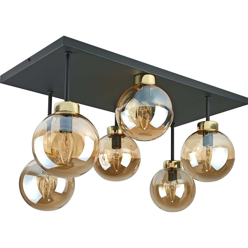 Ytmonterad ljuskrona DEA 6xE14/60W/230V svart/guld/rökig beige