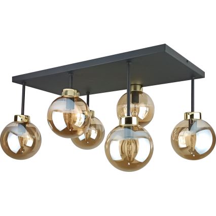 Ytmonterad ljuskrona DEA 6xE14/60W/230V svart/guld/rökig beige