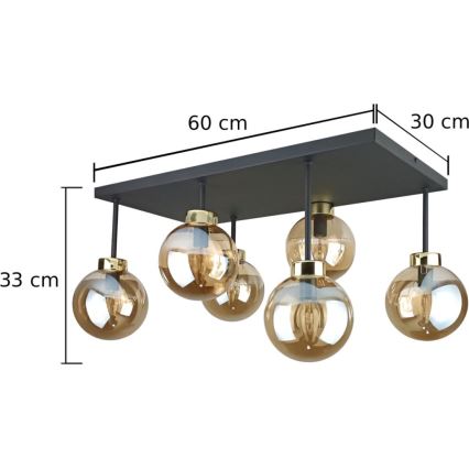 Ytmonterad ljuskrona DEA 6xE14/60W/230V svart/guld/rökig beige