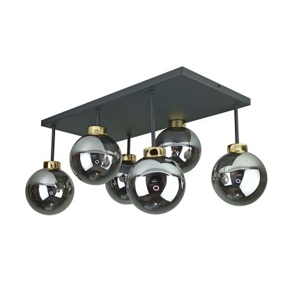 Ytmonterad ljuskrona DEA 6xE14/60W/230V svart/guld/rökig svart