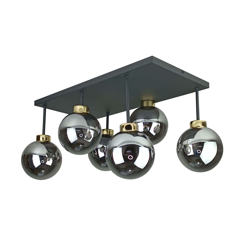 Ytmonterad ljuskrona DEA 6xE14/60W/230V svart/guld/rökig svart