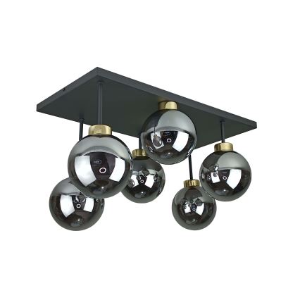 Ytmonterad ljuskrona DEA 6xE14/60W/230V svart/guld/rökig svart