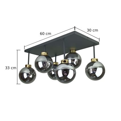 Ytmonterad ljuskrona DEA 6xE14/60W/230V svart/guld/rökig svart