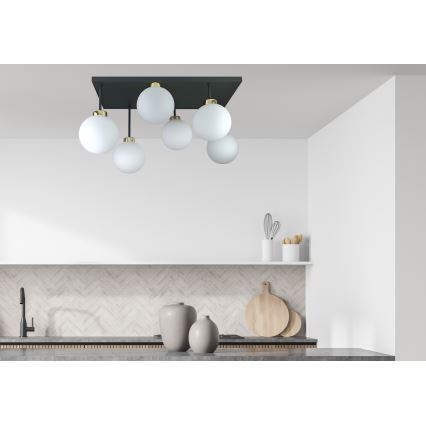 Ytmonterad ljuskrona DEA 6xE14/60W/230V svart/guld/vit