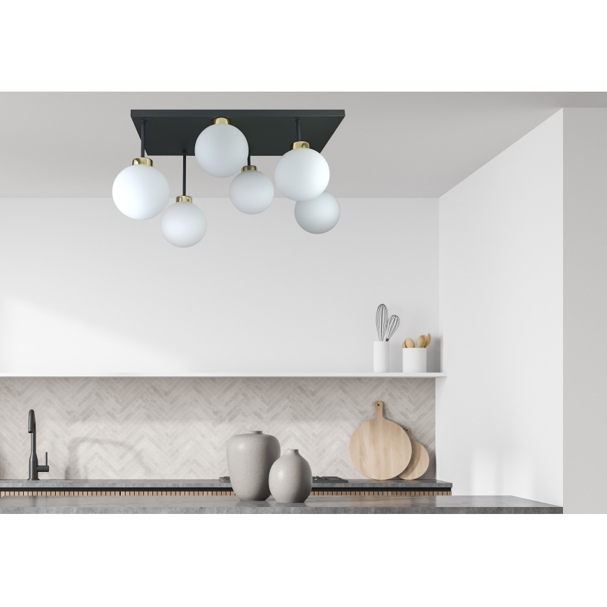 Ytmonterad ljuskrona DEA 6xE14/60W/230V svart/guld/vit