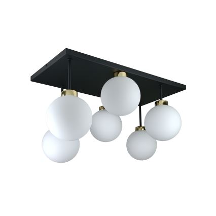 Ytmonterad ljuskrona DEA 6xE14/60W/230V svart/guld/vit