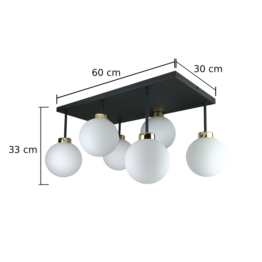 Ytmonterad ljuskrona DEA 6xE14/60W/230V svart/guld/vit