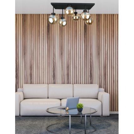 Ytmonterad ljuskrona DEA 6xE14/60W/230V svart/rökig beige