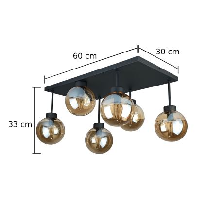 Ytmonterad ljuskrona DEA 6xE14/60W/230V svart/rökig beige