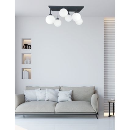 Ytmonterad ljuskrona DEA 6xE14/60W/230V svart/vit