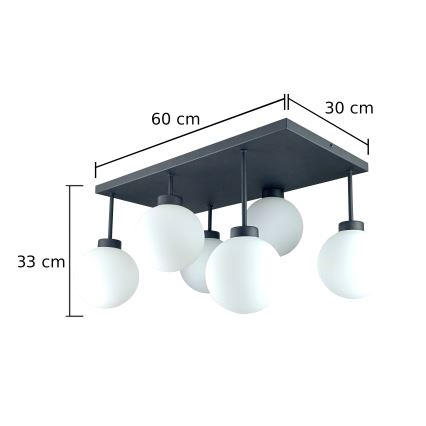 Ytmonterad ljuskrona DEA 6xE14/60W/230V svart/vit