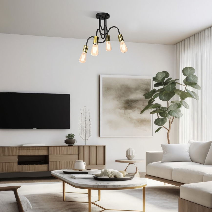 Ytmonterad ljuskrona DOW 4xE27/60W/230V svart/guld