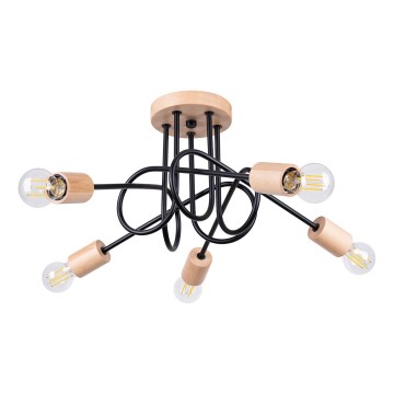 Ytmonterad ljuskrona EMBER 5xE27/15W/230V svart/beige/bok