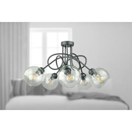 Ytmonterad ljuskrona EVIE 5xE27/60W/230V antracit/genomskinlig