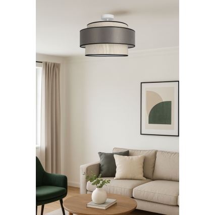 Ytmonterad ljuskrona GRACE 1xE27/60W/230V grädde/grå