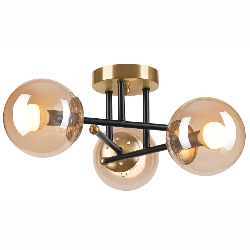 Ytmonterad ljuskrona MALENA 3xE14/5W/230V guld/svart/rökig beige