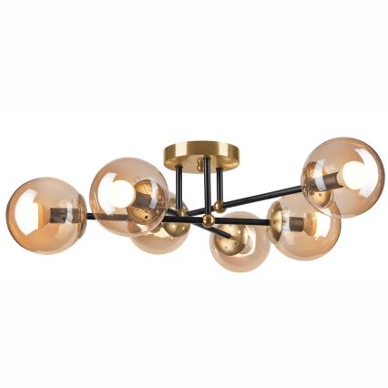 Ytmonterad ljuskrona MALENA 6xE14/5W/230V guld/svart/rökig beige
