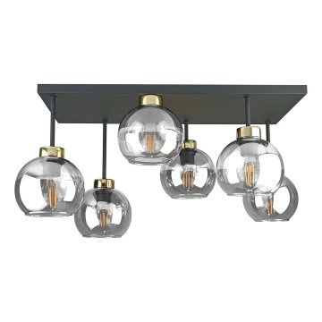 Ytmonterad ljuskrona NESSA 6xE27/60W/230V svart/guld/genomskinlig