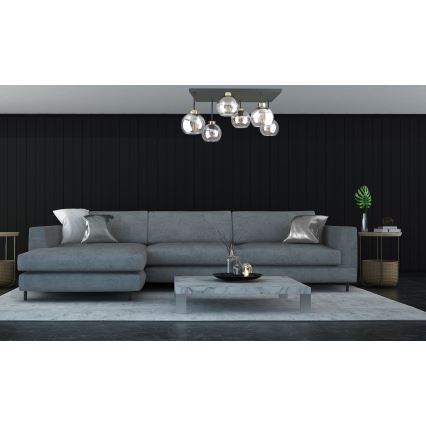 Ytmonterad ljuskrona NESSA 6xE27/60W/230V svart/guld/genomskinlig
