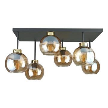 Ytmonterad ljuskrona NESSA 6xE27/60W/230V svart/guld/rökig beige