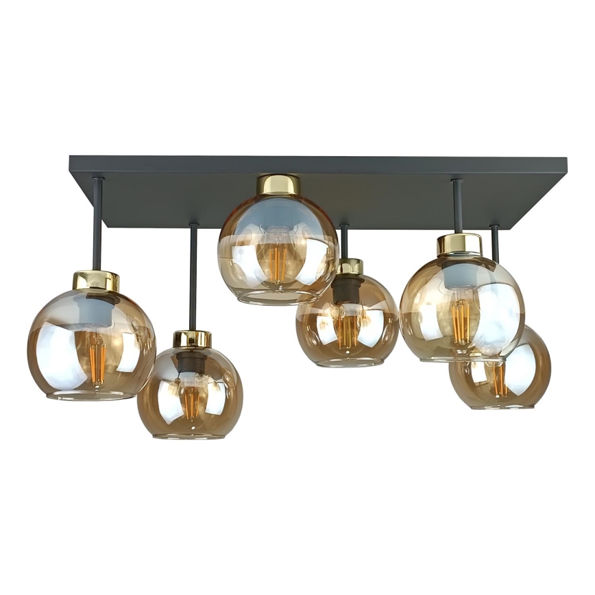Ytmonterad ljuskrona NESSA 6xE27/60W/230V svart/guld/rökig beige