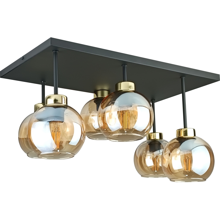Ytmonterad ljuskrona NESSA 6xE27/60W/230V svart/guld/rökig beige