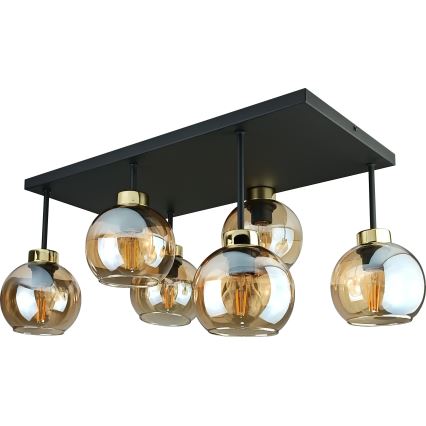 Ytmonterad ljuskrona NESSA 6xE27/60W/230V svart/guld/rökig beige