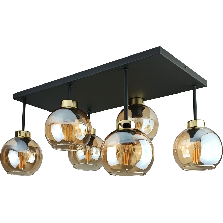 Ytmonterad ljuskrona NESSA 6xE27/60W/230V svart/guld/rökig beige