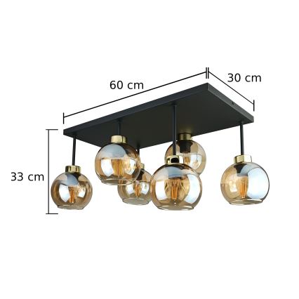 Ytmonterad ljuskrona NESSA 6xE27/60W/230V svart/guld/rökig beige