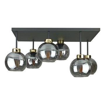 Ytmonterad ljuskrona NESSA 6xE27/60W/230V svart/guld/rökig svart