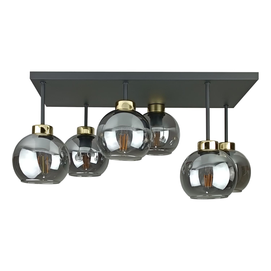 Ytmonterad ljuskrona NESSA 6xE27/60W/230V svart/guld/rökig svart