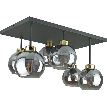 Ytmonterad ljuskrona NESSA 6xE27/60W/230V svart/guld/rökig svart
