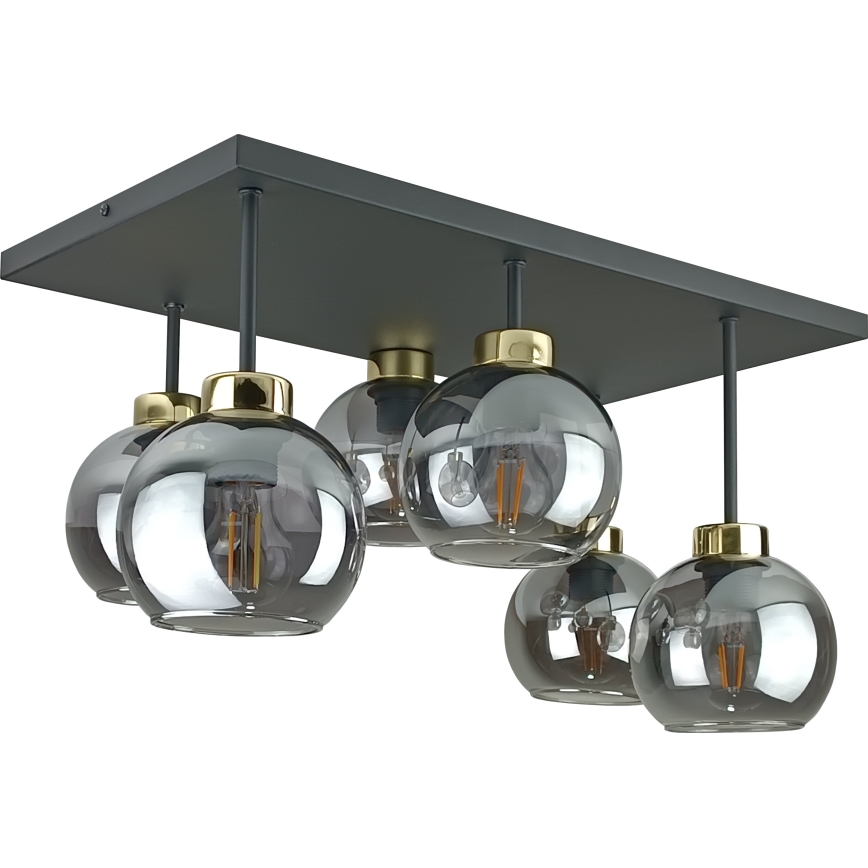 Ytmonterad ljuskrona NESSA 6xE27/60W/230V svart/guld/rökig svart