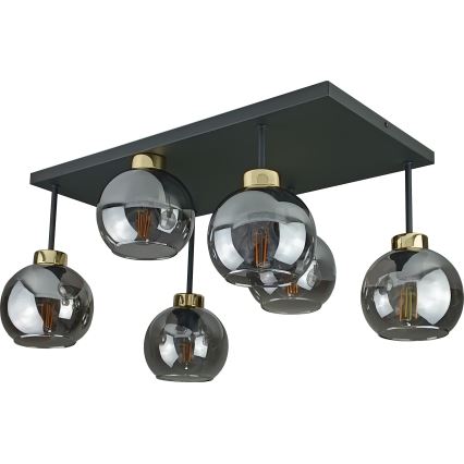 Ytmonterad ljuskrona NESSA 6xE27/60W/230V svart/guld/rökig svart