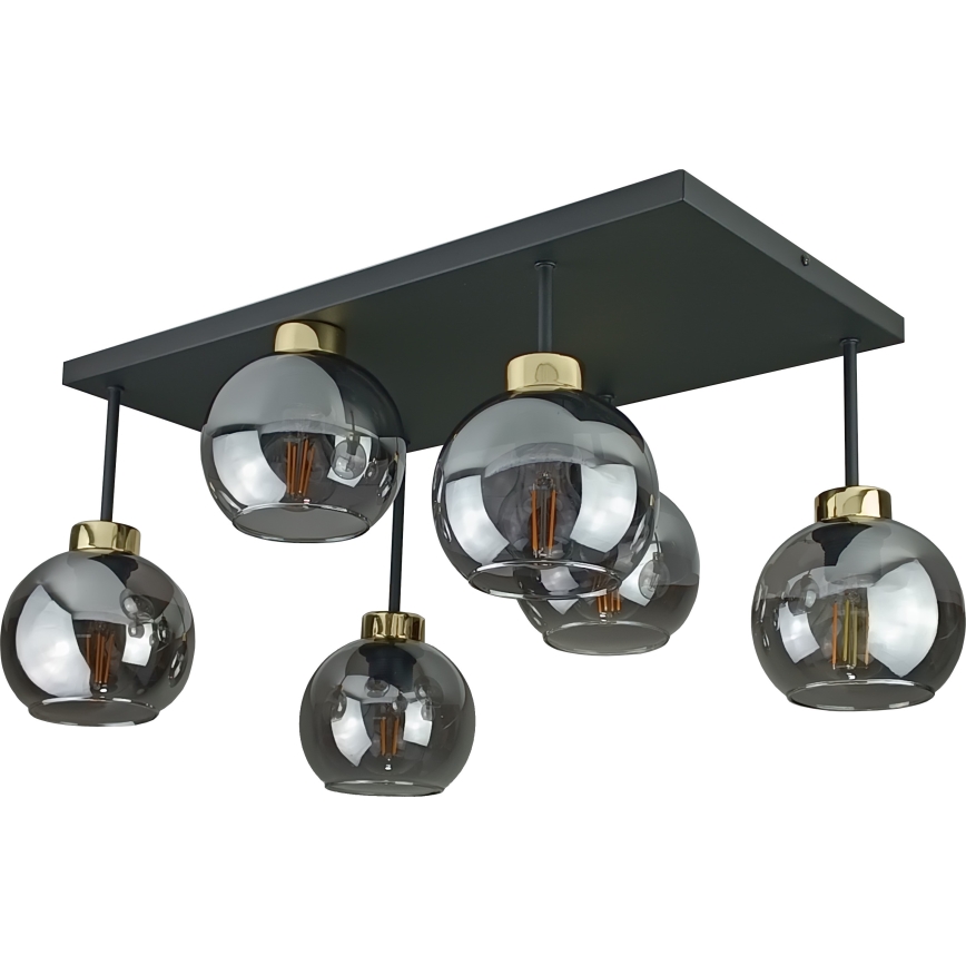 Ytmonterad ljuskrona NESSA 6xE27/60W/230V svart/guld/rökig svart