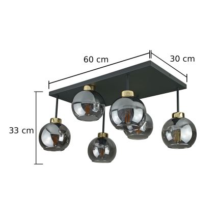 Ytmonterad ljuskrona NESSA 6xE27/60W/230V svart/guld/rökig svart