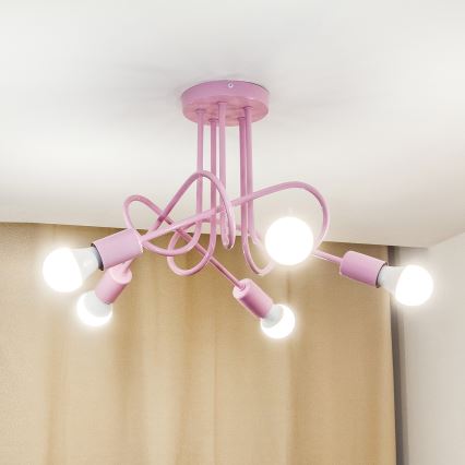 Ytmonterad ljuskrona OXFORD 5xE27/15W/230V rosa