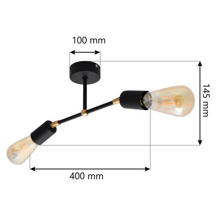 Ytmonterad ljuskrona rosorTTE 2xE27/15W/230V svart/guld