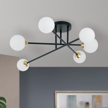 Ytmonterad ljuskrona SNOWWHITE 6xG9/20W/230V diameter 84 cm svart/guld