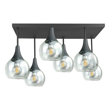 Ytmonterad ljuskrona SOMA 6xE27/60W/230V svart/genomskinlig