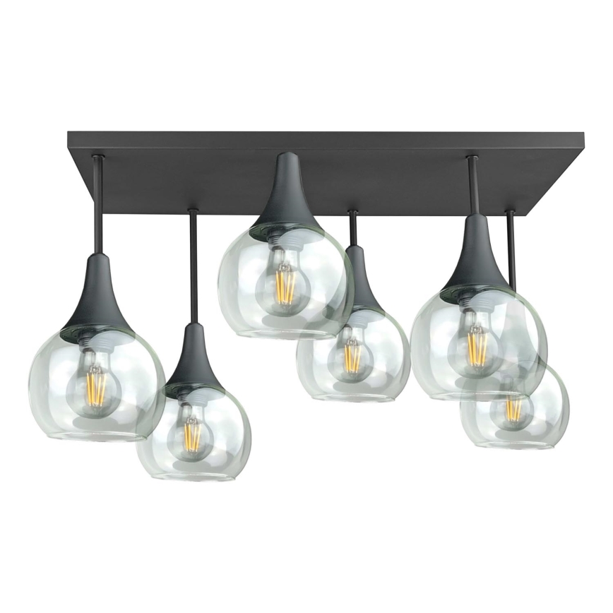 Ytmonterad ljuskrona SOMA 6xE27/60W/230V svart/genomskinlig