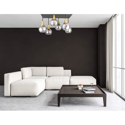 Ytmonterad ljuskrona SOMA 6xE27/60W/230V svart/guld/genomskinlig