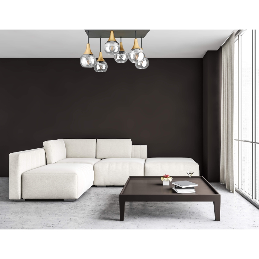 Ytmonterad ljuskrona SOMA 6xE27/60W/230V svart/guld/genomskinlig