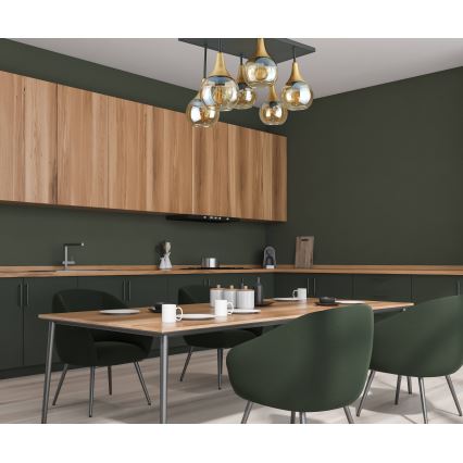 Ytmonterad ljuskrona SOMA 6xE27/60W/230V svart/guld/rökig beige