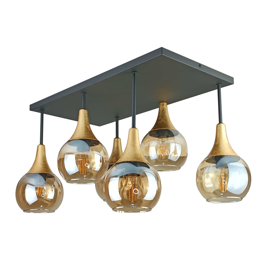 Ytmonterad ljuskrona SOMA 6xE27/60W/230V svart/guld/rökig beige